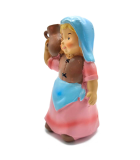 Tradineur - Figura de pastora de color rosa con saco para belén - Fabricado en marmolina - figura decorativa divertida para nacimiento, navidad, decoración tradicional - 10 x 6,5 x 4,5 cm