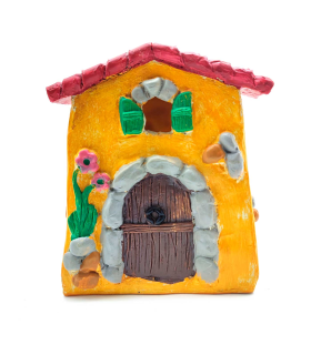 Tradineur - Casita NAIF para Belén - Fabricado en marmolina - para figuras del nacimiento - Color Amarillo - 13,5 x 12 x 5,5 cm