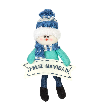 Tradineur - Muñeco con cartel de "Feliz Navidad" - Fabricación en poliéster - Decoración para navidad - 22 x 14 cm - Modelo Surtido