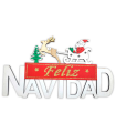 Tradineur - Cartel de Feliz navidad con Santa Claus en reno - Fabricación en madera - Decoración navideña - 13 x 22,5 x 0,5 cm