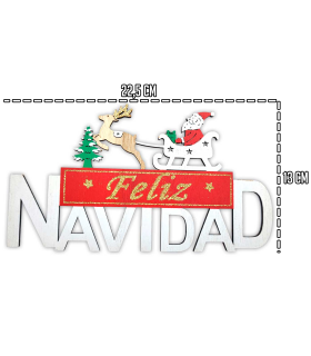 Tradineur - Cartel de Feliz navidad con Santa Claus en reno - Fabricación en madera - Decoración navideña - 13 x 22,5 x 0,5 cm