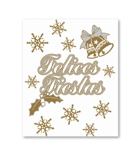 Tradineur - Pack 11 pegatinas adhesivas para navidad con la frase de "Felices Fiestas" - Accesorio para navidades - Color Plata