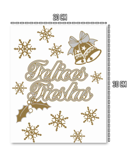 Tradineur - Pack 11 pegatinas adhesivas para navidad con la frase de "Felices Fiestas" - Accesorio para navidades - Color Plata