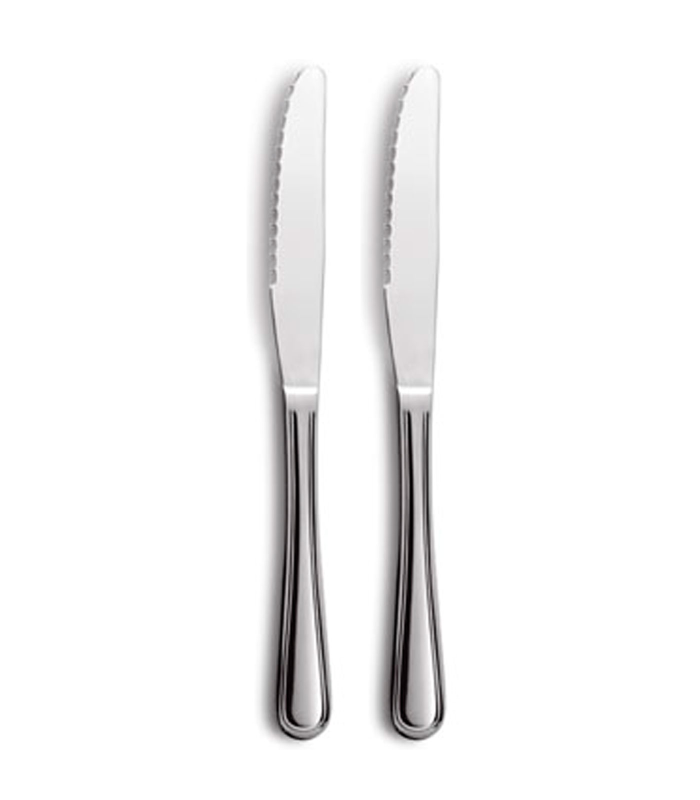 Tradineur - Set de 2 cuchillos de mesa para carne, acero inoxidable, cubiertos clásicos con hoja de sierra, aptos para lavavajillas, 22,5 cm