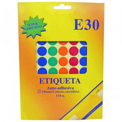 Tradineur - Pack de 210 etiquetas adhesivas redondas de colores E30, pegatinas auto-adhesivas para objetos, hogar, oficina, Ø19