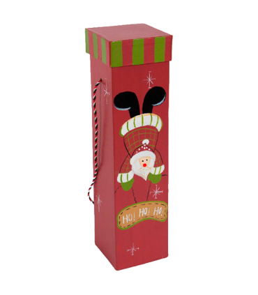 Tradineur - Caja para botella de vino - Diseño Navideño - Fabricación en cartón resistente - Perfecto para guardar un regalo especial en estas navidades - Color Rojo y Verde