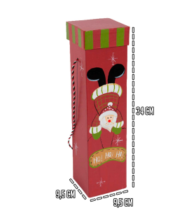 Tradineur - Caja para botella de vino - Diseño Navideño - Fabricación en cartón resistente - Perfecto para guardar un regalo especial en estas navidades - Color Rojo y Verde