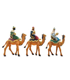 Tradineur - Set de 3 figuras de los reyes a camello ideal para belén - Fabricado en durexina - Figura decorativa para nacimiento, navidad, decoración tradicional - 14 x 4 x 11 cm