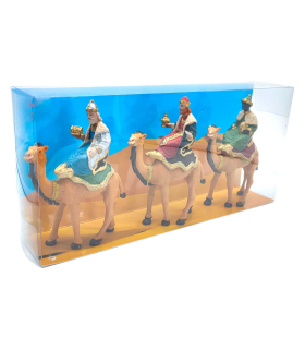 Tradineur - Set de 3 figuras de los reyes a camello ideal para belén - Fabricado en durexina - Figura decorativa para nacimiento, navidad, decoración tradicional - 14 x 4 x 11 cm