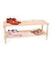 Zapatero de madera 2 estantes, mueble de madera 2 alturas multiusos, soporte para zapatos dos niveles, pasillo, entrada, dormitorio - 70 x 26 x 29,5 cm - Color Natural