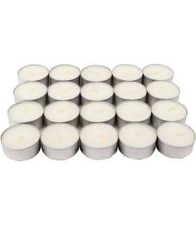 Tradineur - Pack de 20 velas dobles sin perfume, tealights, tiempo de combustión: 7 horas, decoración del hogar (Blanco, 3,7 x 2,1 cm)