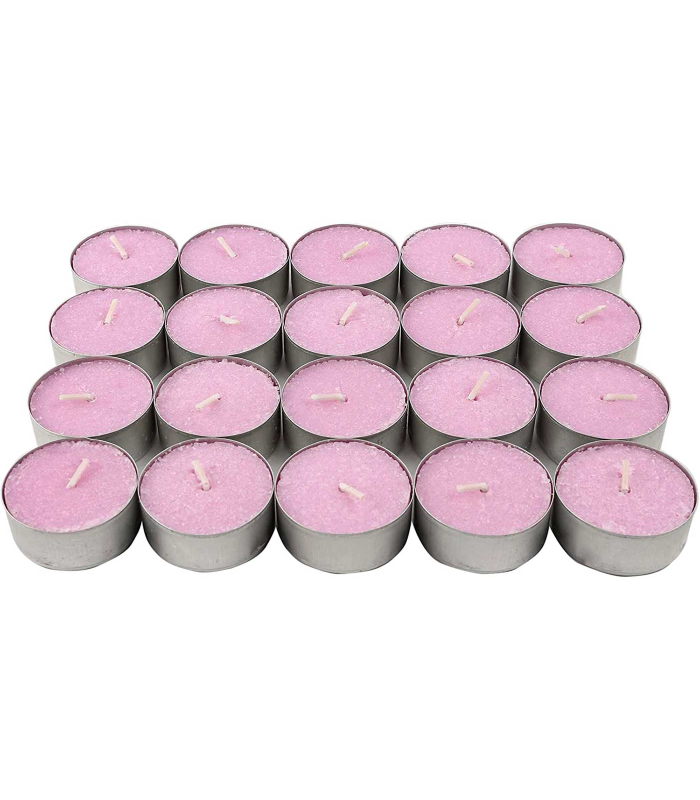 Tradineur - Pack de 20 velas de té perfumadas, tealights aromáticas, tiempo de combustión: 4,5 horas, decoración del hogar (Lavanda, 3,7 x 1,6 cm)