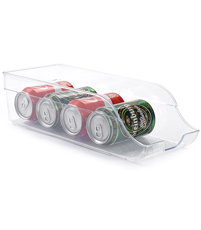 Tradineur - Bandeja para frigorífico, para almacenamiento de latas de refresco, de 10 x 34 x 12,5 cm. Recipiente para nevera para organización de latas o pequeñas botellas.