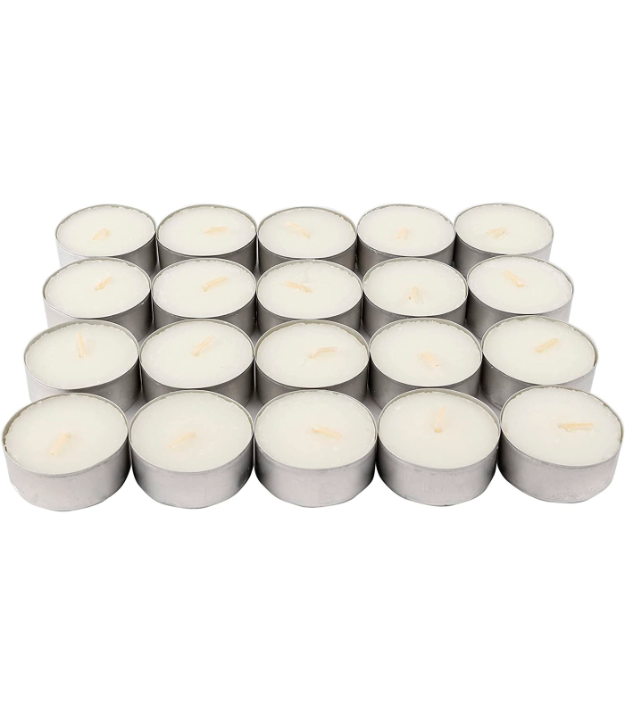 Tradineur - Pack de 20 velas de té con aroma, tealights perfumadas, tiempo de combustión: 4,5 horas, decoración del hogar (Coco, 3,7 x 1,6 cm)