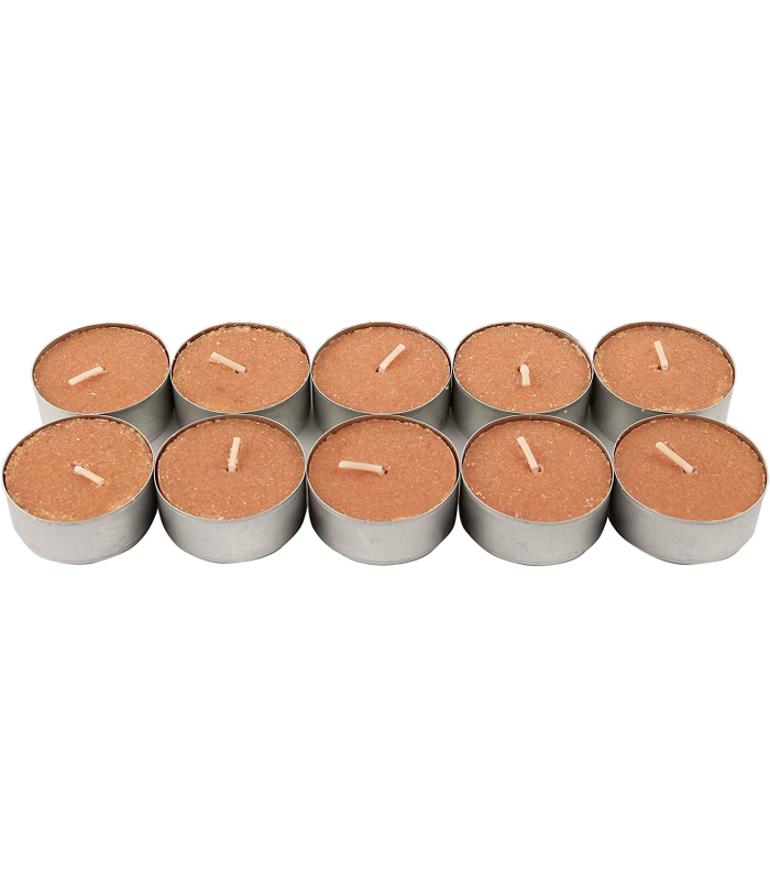 Tradineur - Pack de 10 velas de té aromáticas, tealights perfumadas, tiempo de combustión: 5 horas, decoración del hogar (Canela en rama, 3,7 x 1,6 cm)