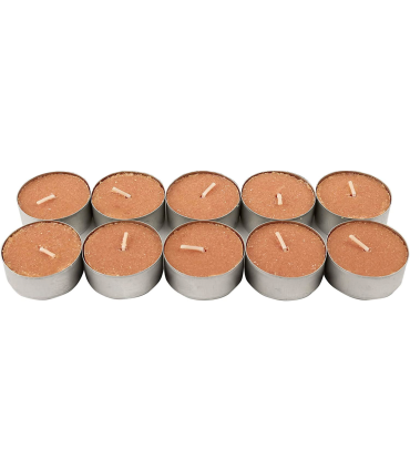 Tradineur - Pack de 10 velas de té aromáticas, tealights perfumadas, tiempo de combustión: 5 horas, decoración del hogar (Canela en rama, 3,7 x 1,6 cm)