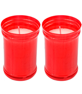 Tradineur - Pack de 2 velones litúrgicos, velas de santo de parafina y cera vegetal, decoración de iglesias, cementerios, tumbas (Rojo, 9 x 6 cm)