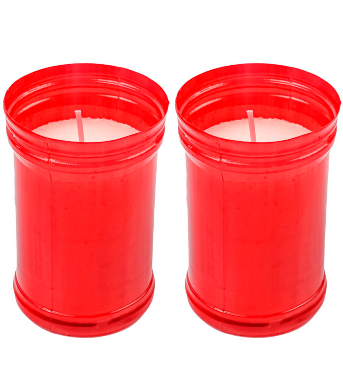 Tradineur - Pack de 2 velones litúrgicos, velas de santo de parafina y cera vegetal, decoración de iglesias, cementerios, tumbas (Rojo, 9 x 6 cm)