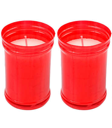 Tradineur - Pack de 2 velones litúrgicos, velas de santo de parafina y cera vegetal, decoración de iglesias, cementerios, tumbas (Rojo, 9 x 6 cm)