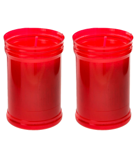 Tradineur - Pack de 2 velones litúrgicos, velas de santo de parafina y cera vegetal, decoración de iglesias, cementerios, tumbas (Rojo, 9 x 6 cm)