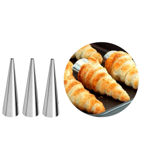 Tradineur - Set de 3 moldes con forma de cono, acero inoxidable, canutillos para repostería, tubos, cuerno de crema, cañas, cannoli, hornear, 12 cm