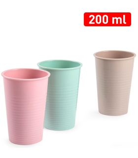 Tradineur - Vaso reutilizable de polipropileno duro y resistente, vaso mediano lavable para picnic, camping, bebidas calientes y frías, 9,7 x 6,8 cm, 200 ml, color aleatorio