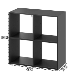 Tradineur - Estantería de 4 divisiones - Fabricado en madera - Decorativo de alta calidad, muy resistente y fácil limpieza - 60 x 60 x 30 cm - Color Negro