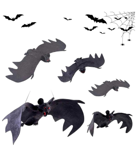 Tradineur - Pack de murciélagos para Halloween - 4 Unidades - Gran diseño - Decoración y accesorio para Halloween - Color Negro