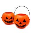 Tradineur - Cesta con asa para recoger caramelos - Fabricado en plástico - Diseño de calabaza - Halloween, cubo, recipiente para dulces, truco o trato (Naranja, 12,5 x 16 cm)