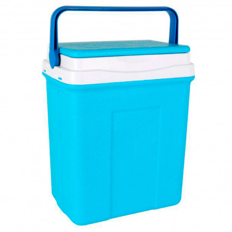 Tradineur - Nevera portátil de polipropileno rígido con asa, porta alimentos y bebidas para playa, acampada (Azul y blanco, 30 l