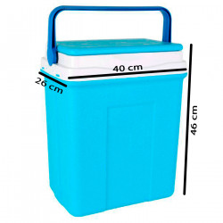 Tradineur - Nevera portátil de polipropileno rígido con asa, porta alimentos y bebidas para playa, acampada (Azul y blanco, 30 l