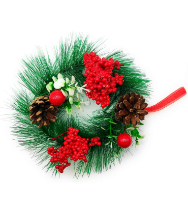 Tradineur - Corona de navidad con piñas y racimos de bayas, guirnalda decorativa artificial, adorno colgante para puerta, pared, mesa, Ø 15 cm