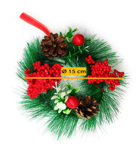 Tradineur - Corona de navidad con piñas y racimos de bayas, guirnalda decorativa artificial, adorno colgante para puerta, pared, mesa, Ø 15 cm