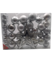 Tradineur - Set de 42 bolas de navidad de color plata con tamaños y diseños surtidos y 1 estrella en plata, ideal para completar el arbol navideño. Set para decoracion navideña.