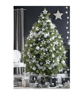 Tradineur - Set de 42 bolas de navidad de color plata con tamaños y diseños surtidos y 1 estrella en plata, ideal para completar el arbol navideño. Set para decoracion navideña.