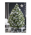 Tradineur - Set de 42 bolas de navidad de color plata con tamaños y diseños surtidos y 1 estrella en plata, ideal para completar el arbol navideño. Set para decoracion navideña.