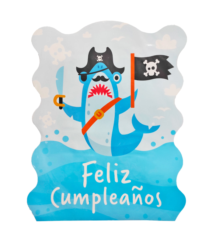 Piñata tiburón pirata de cartón, feliz cumpleaños, para rellenar con golosinas, chuches, niños, decoración infantil para fiestas (Azul, 37 x 47 cm)