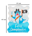 Piñata tiburón pirata de cartón, feliz cumpleaños, para rellenar con golosinas, chuches, niños, decoración infantil para fiestas (Azul, 37 x 47 cm)