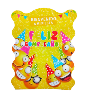 Piñata de cartón con emoticonos, feliz cumpleaños, para rellenar con golosinas, chuches, niños, decoración infantil para fiestas (Amarillo, 37 x 47 cm)