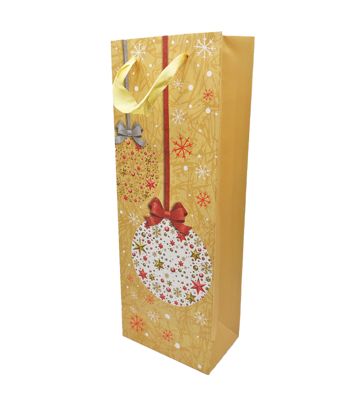 Tradineur - Bolsa de cartón para botella de vino con diseños navideños, bolsa de regalo con asas para envolver champán, 36 x 12,7 x 8,2 cm, modelo aleatorio