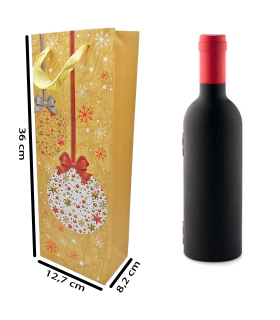 Tradineur - Bolsa de cartón para botella de vino con diseños navideños, bolsa de regalo con asas para envolver champán, 36 x 12,7 x 8,2 cm, modelo aleatorio