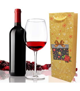 Tradineur - Bolsa de cartón para botella de vino con diseños navideños, bolsa de regalo con asas para envolver champán, 36 x 12,7 x 8,2 cm, modelo aleatorio