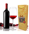 Tradineur - Bolsa de cartón para botella de vino con diseños navideños, bolsa de regalo con asas para envolver champán, 36 x 12,7 x 8,2 cm, modelo aleatorio