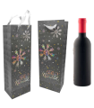 Tradineur - Bolsa para botella de vino de cartón con diseños navideños, bolsa de regalo con asas para envolver champán, 36 x 12,7 x 8,2 cm, gris oscuro, diseño aleatorio