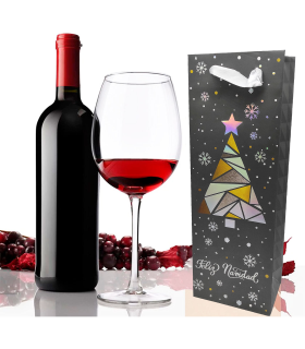 Tradineur - Bolsa para botella de vino de cartón con diseños navideños, bolsa de regalo con asas para envolver champán, 36 x 12,7 x 8,2 cm, gris oscuro, diseño aleatorio