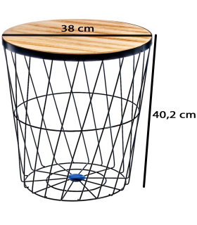 Tradineur - Mesa auxiliar nórdica, mesita de centro para té, café, estructura metálica, tapa de madera extraíble, salón, dormitorio (Negro, 40 x 38 cm)