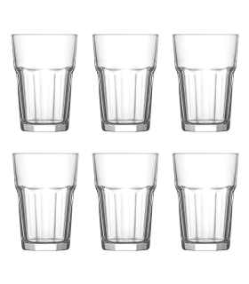 Tradineur - Set de 6 vasos de cristal clásicos "Aras", base gruesa, resistentes, aptos para lavavajillas, refrescos, agua, bebidas, 12 x 8,3 cm, 365 ml