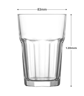 Tradineur - Set de 6 vasos de cristal clásicos "Aras", base gruesa, resistentes, aptos para lavavajillas, refrescos, agua, bebidas, 12 x 8,3 cm, 365 ml