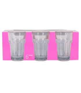 Tradineur - Set de 6 vasos de cristal clásicos "Aras", base gruesa, resistentes, aptos para lavavajillas, refrescos, agua, bebidas, 12 x 8,3 cm, 365 ml