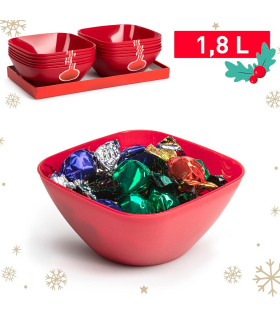 Tradineur - Bowl cuadrado decorativo para navidad - Fabricado en España - Capacidad 1,8 L - 8 x 20 x 20 cm - Color Granate